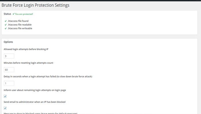 Brute Force Attack Settings