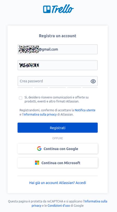 Iscriversi a Trello - scegli un nickname e un password