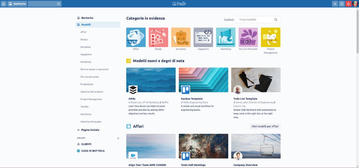 Come usare Trello - usa uno dei modelli se non sai da dove partire